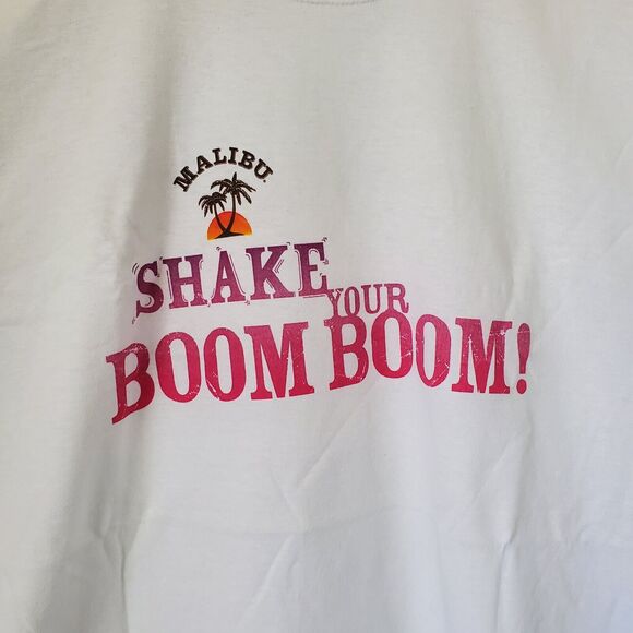 Malibu Rum Unisex L T Shirt White Short Sleeve Crew Get Your Island On New - Picture 2 of 7